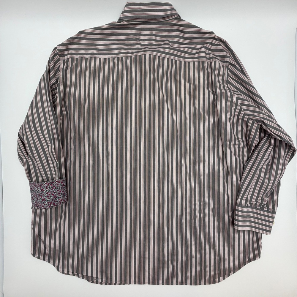 Tailorbyrd Mens 3XL Striped Button Down Shirt Grey Floral Flip Cuff Cotton - Picture 3 of 10